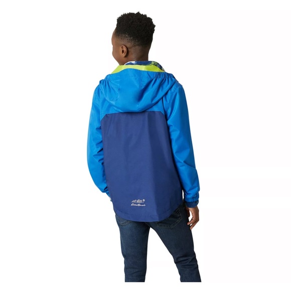 Eddie Bauer Boys Blue and Green Raincoat full zip with Hood Size S (7/8) - Picture 16 of 16